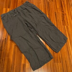 Focus Casual Life Pants Linen Charcoal Gray Crop Wide Leg Relaxed Drawstring XL